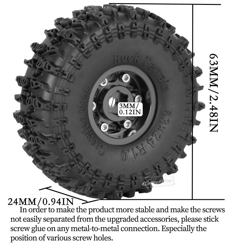 RCarmubWow 1.0 Beadlock Wheel Tires Set for 1/24 Axai1 SCX24,1/18 TRX4M RC Crawler Car,1.0 Beadlock Wheels 1.0 Beadlock Tires RC Upgrades Part,4pcs,Black - Image 3